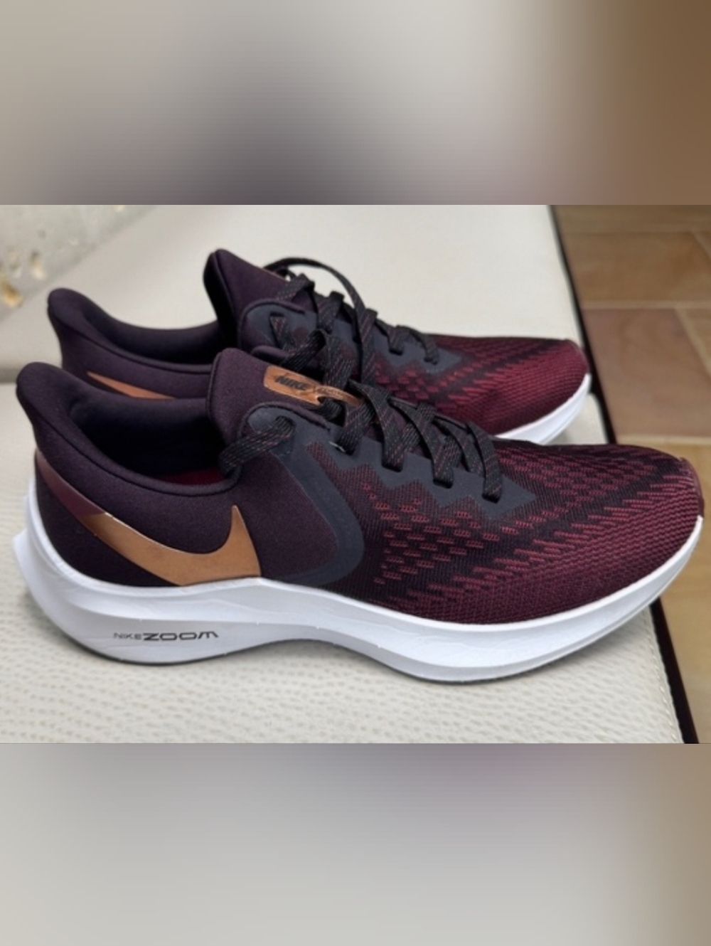 Nike DARK and Light Burgundy Zoom Winflo Running Shoes w Gold Accent